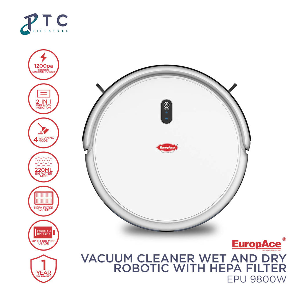 EUROPACE Vacuum Cleaner Wet and Dry Robotic with Hepa Filter