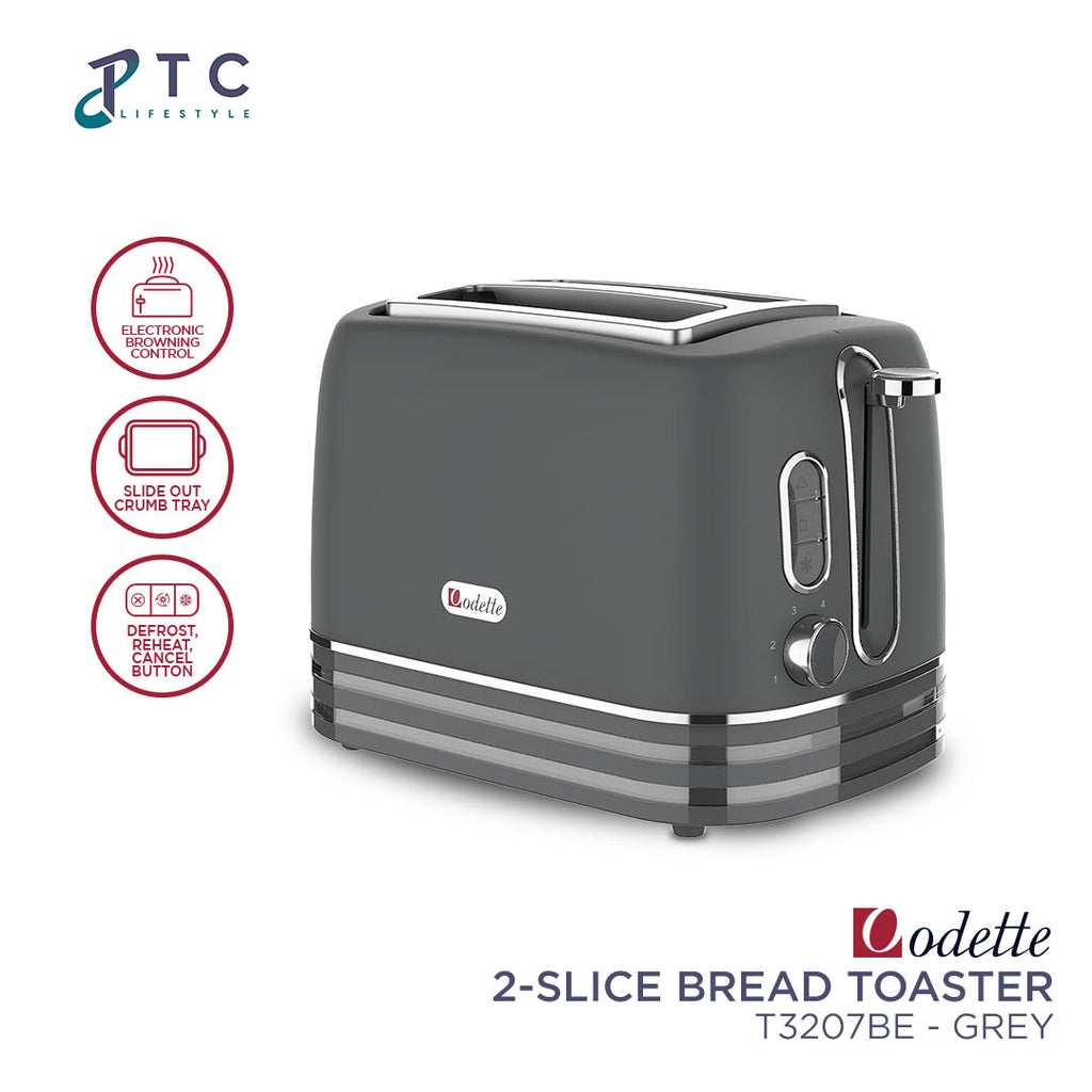 ODETTE 2 Slice Bread Toaster - T3207BE Grey