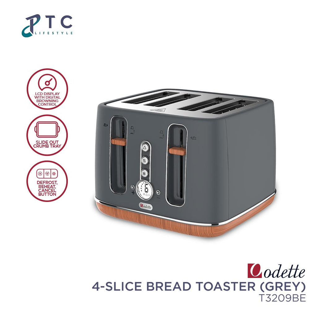 ODETTE 4 Slice Bread Toaster - T3209BE Grey