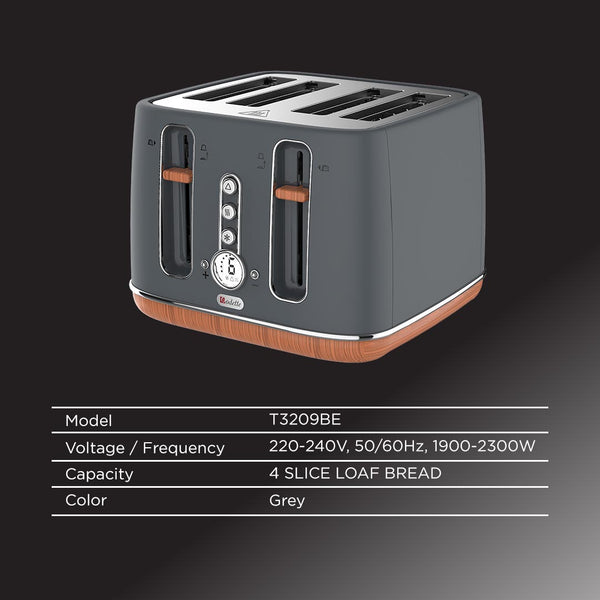 ODETTE 4 Slice Bread Toaster - T3209BE Grey